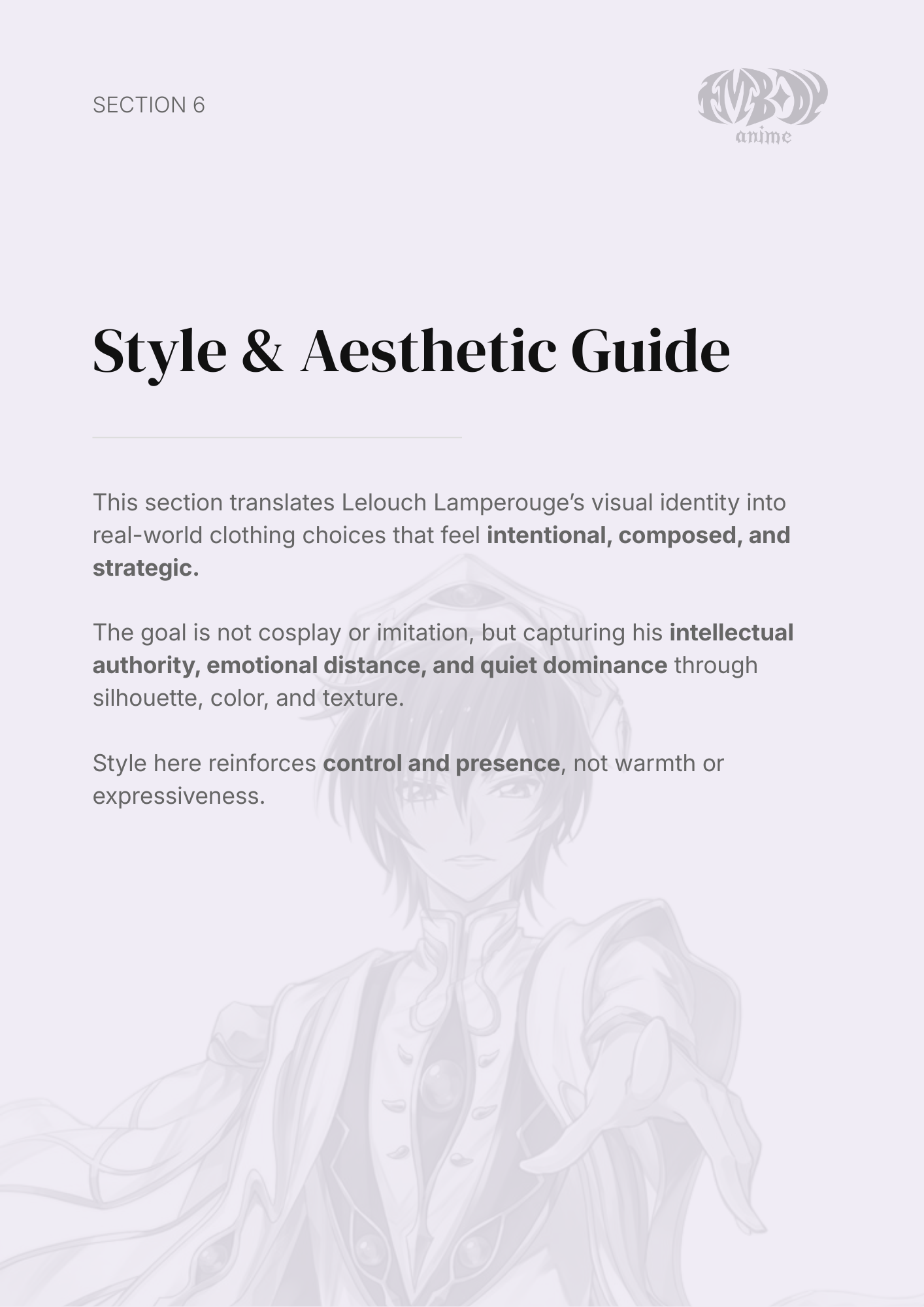 Lelouch Lamperouge – Digital Embodiment Guide