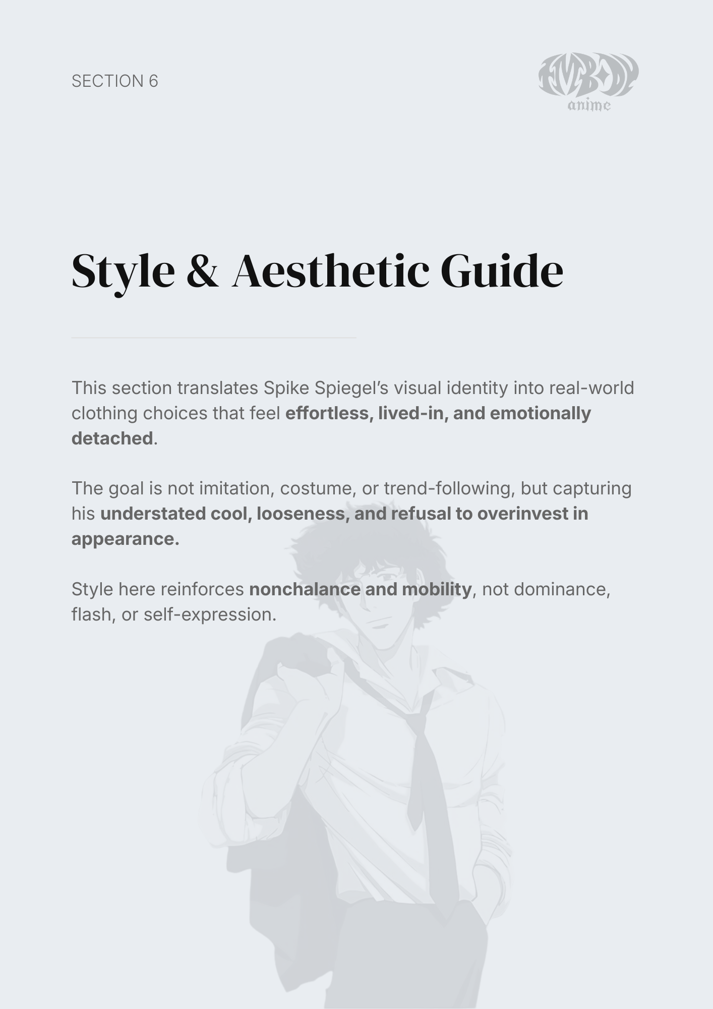 Spike Spiegel – Digital Embodiment Guide