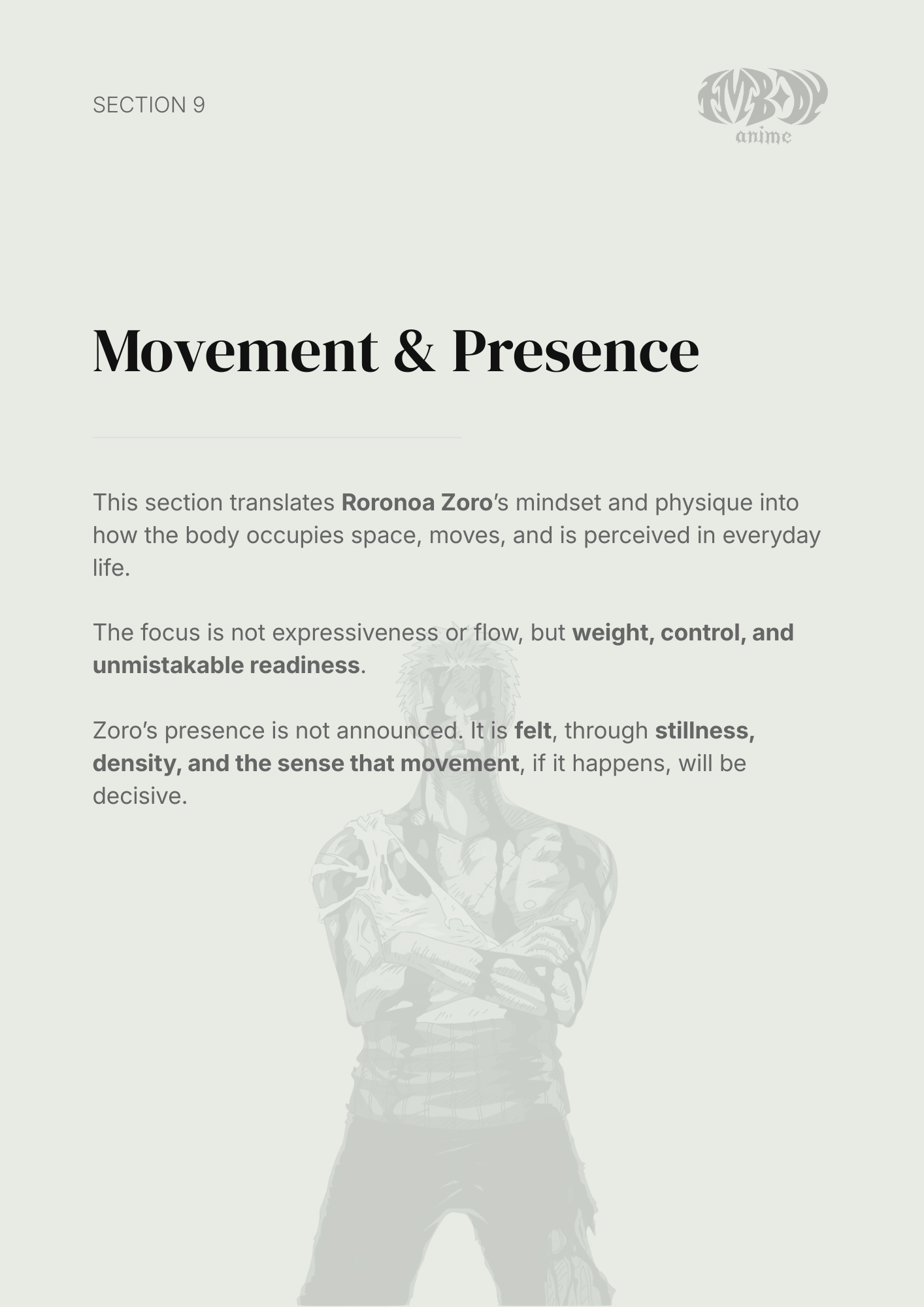 Roronoa Zoro – Digital Embodiment Guide